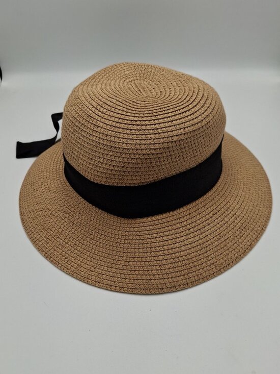 Furtalk Wide-Brim Straw Sun Hat With Black Ribbon Bow Summer Beach Hat main image 6